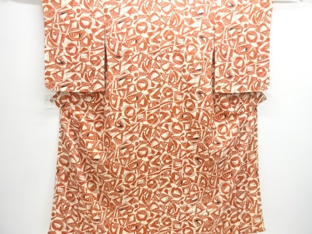 JAPANESE KIMONO / ANTIQUE KIMONO / SILK / KINSHA / ABSTRACT PATTERN
